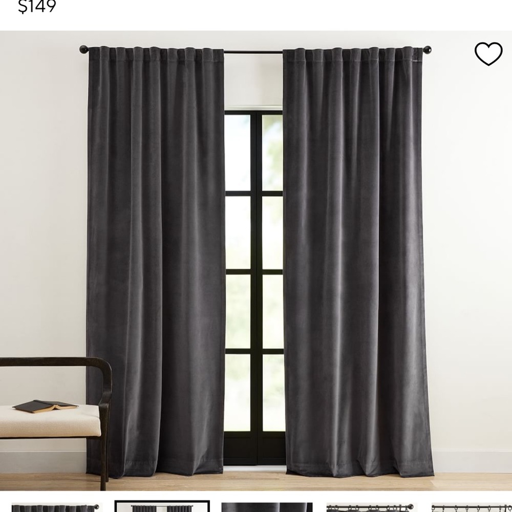 Pottery Barn Gray Velvet Curtains (2)